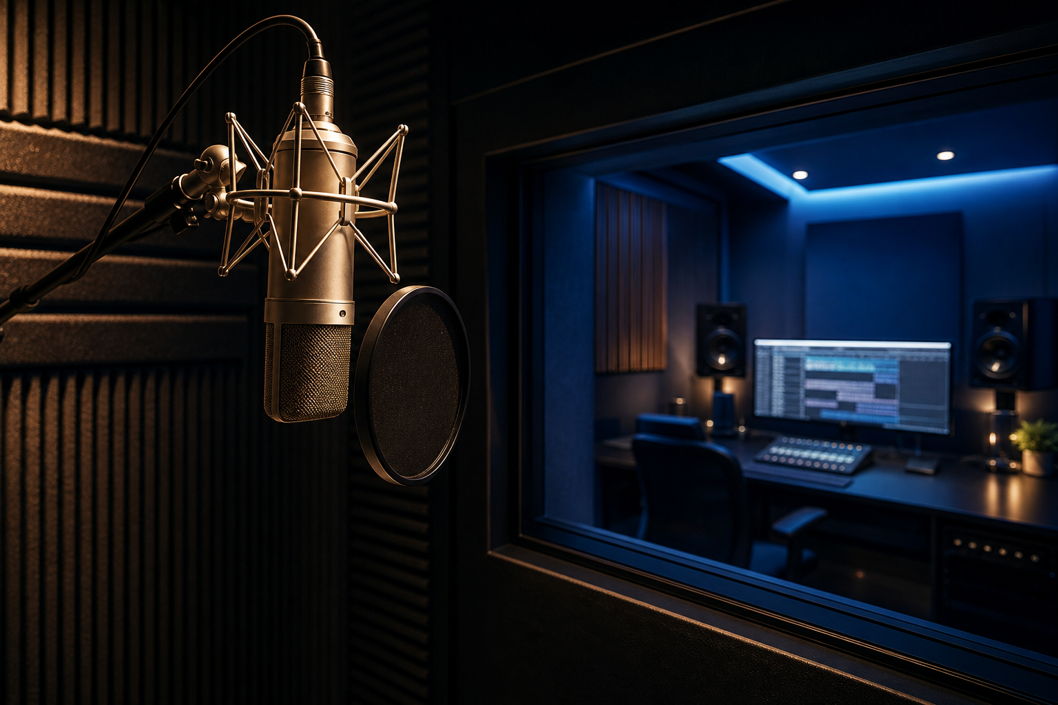 Cabine voix off premium avec micro et station audio